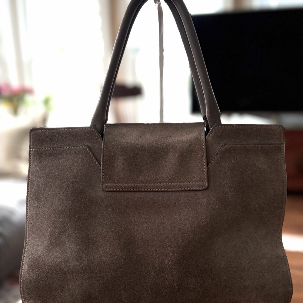 Authentic Jimmy Choo Taupe Suede Rebel Tote 👜 EUC - Picture 3 of 11
